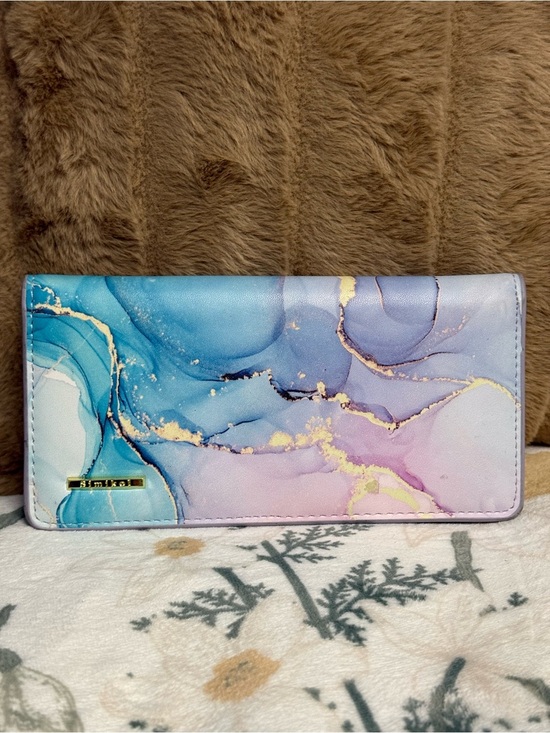 simikol Handbags - Simikol Pastel Marble Gold Fluid Art Slim Checkbook Bifold Clutch Wallet
